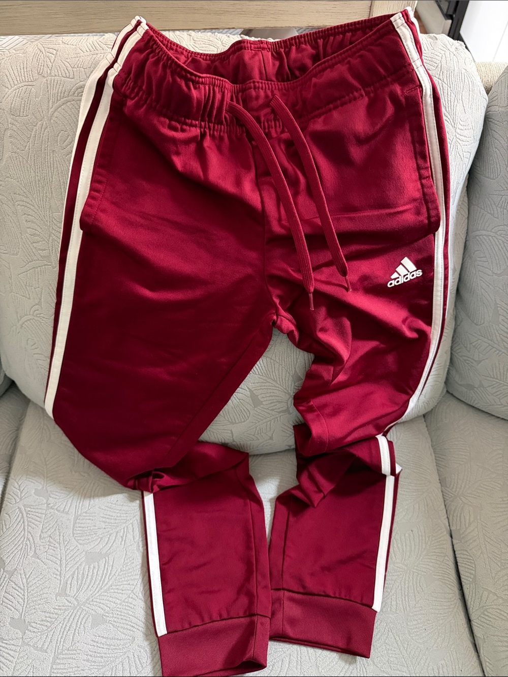 adidas Maroon Kids Joggers with White Side Stripes